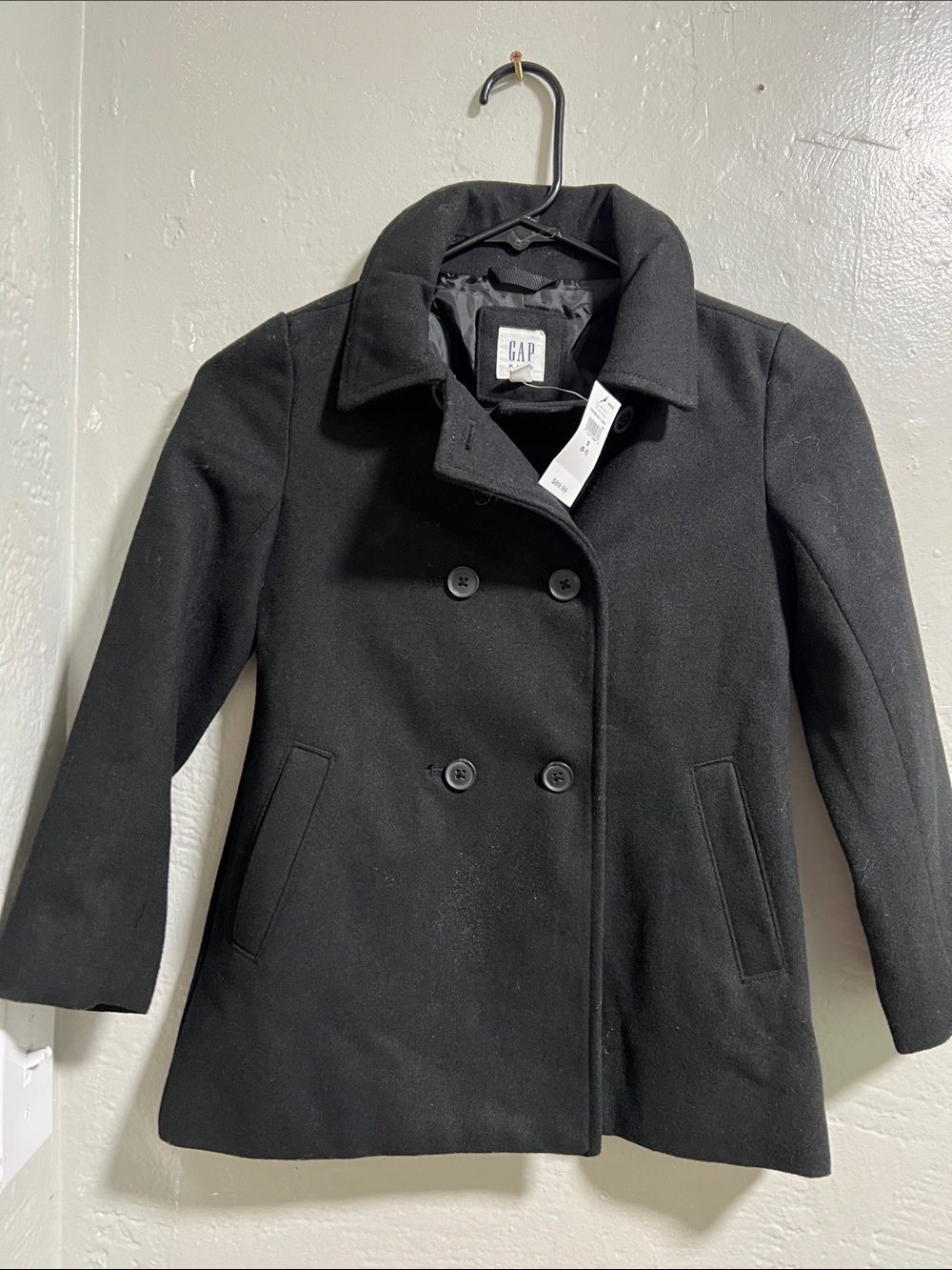 New Gap Kids black Wool Blend Pea Coat Size 6-7 double breasted